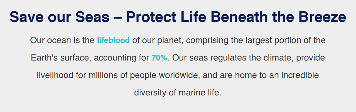 Screenshot of the SDG 14 Life Below Water promotional website